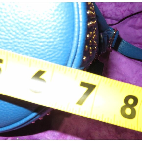 Coach Bleeker Cobalt Blue Pebbled Leather Studded Duffle Crossbody Bucket Bag - Picture 9 of 11